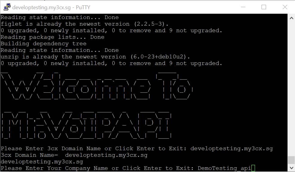 PuTTY installer prompting for the company name, with the company name typed in