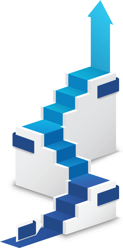 Illustration of a staircase leading up to an arrow, representing partner growth